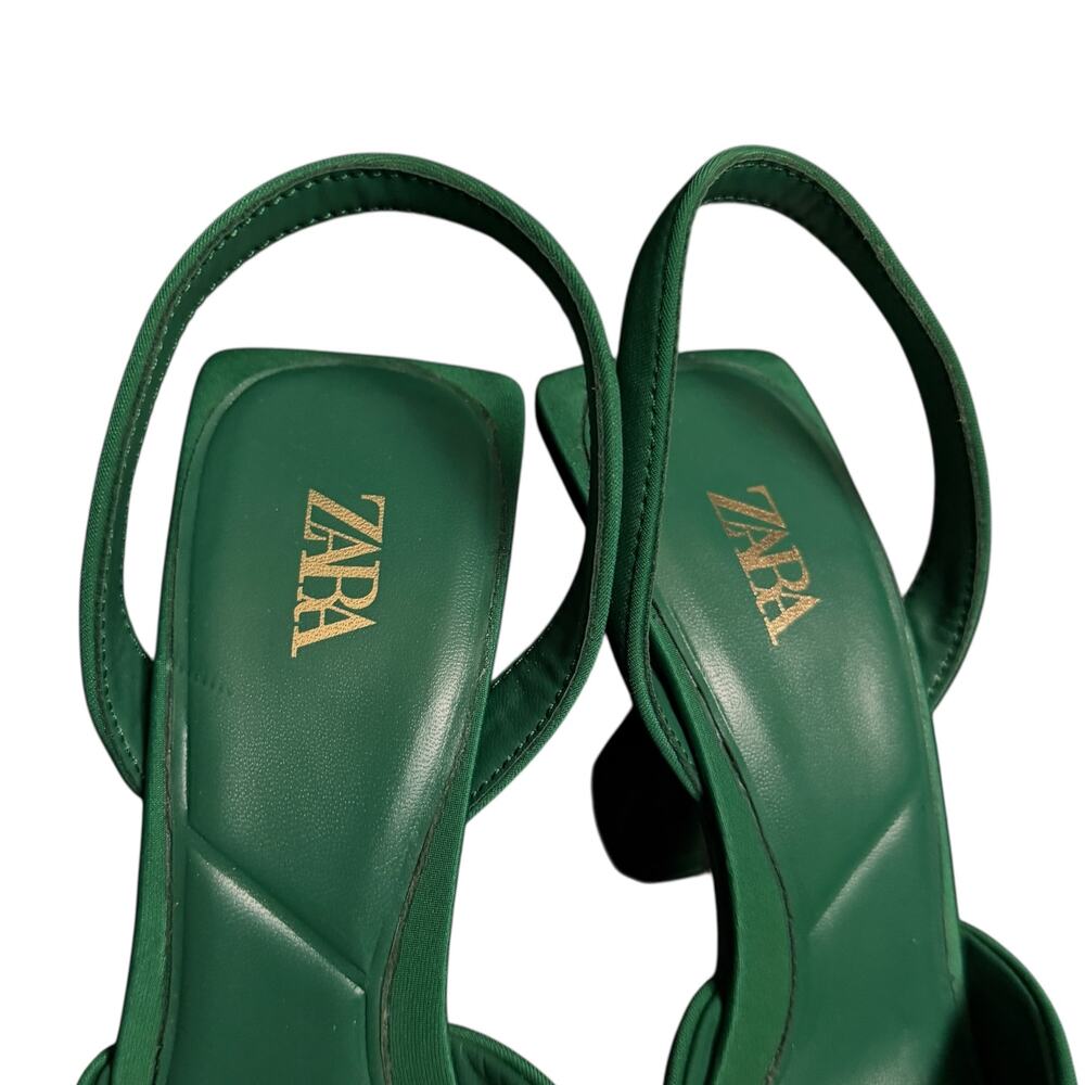 Zara Green Pumps Pointed Toe Solid Shallow Mouth High Heels Fashion Size 9 - Picture 3 of 7